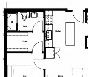 Suite 14 - One Bed Floor Plan Suite 14 - One Bed Floor Plan at Skyline Tower Apartments, Fort Wayne, IN